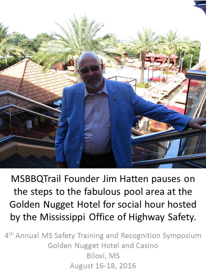 Photo of Jim Hatten on the steps to the pool area of the Golden Nugget Hotel and Casino during MSSTARS in Biloxi, MS August 16, 2016.